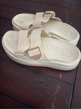 Chaco Women's Cream Platform Slide Sandals with Buckle